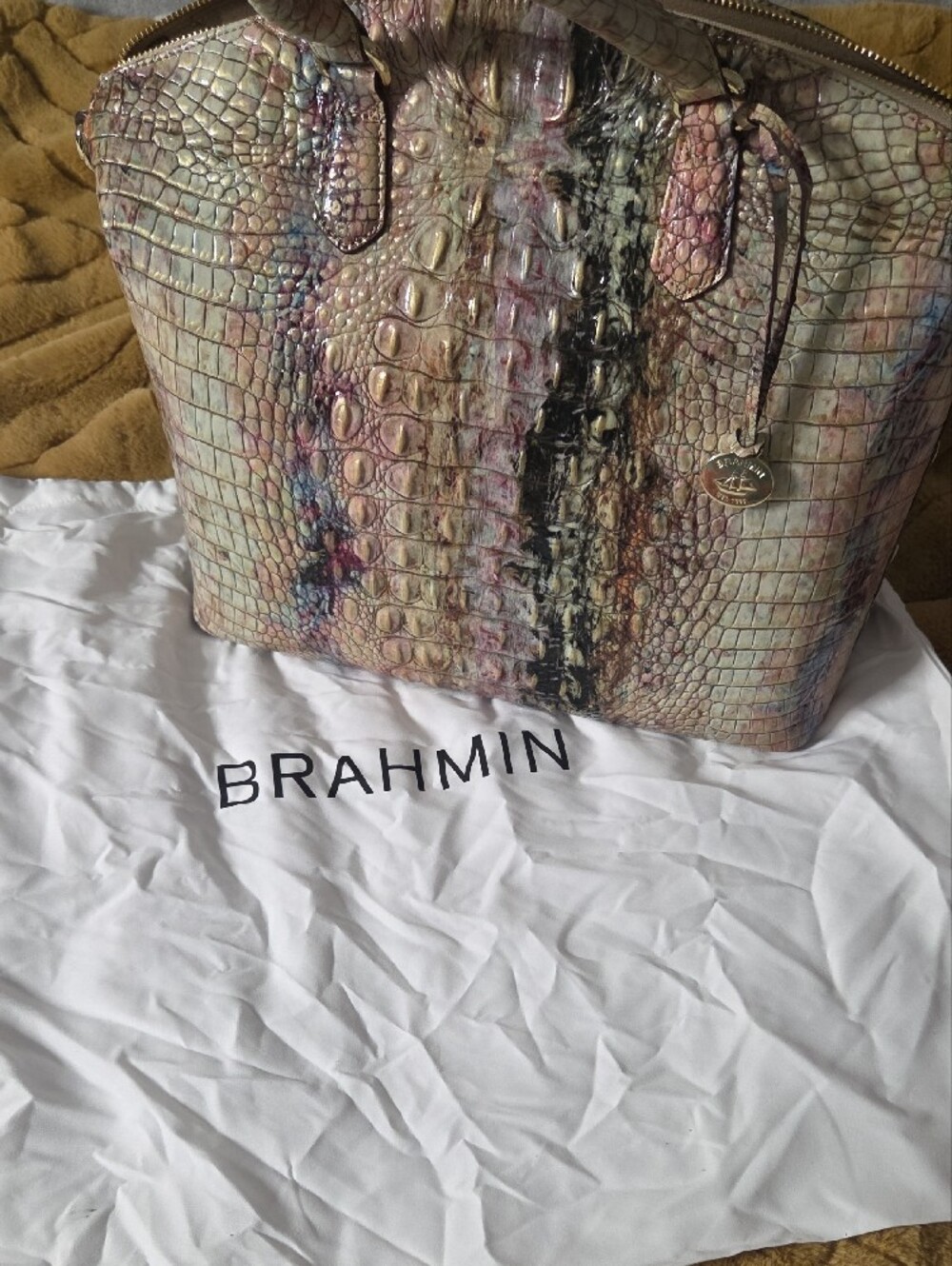 Brahmin Iridescent Croc-Embossed Satchel - Multicolor Pearl Tones - Picture 2 of 7